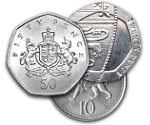 10, 20, 50 Angol Penny